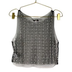 Love J Pearl‎ & Gem Embellished See-Through Mesh Crop Top Large – 312
